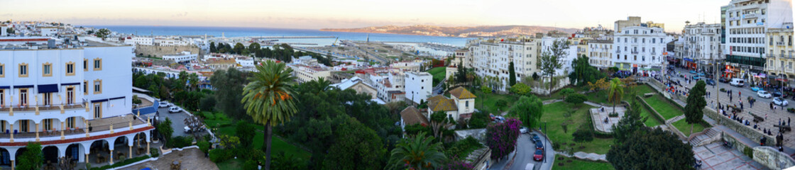 Fototapeta na wymiar Panoramic View of Moroccan Coast, Tangier City, Morocco.04-12-2021.