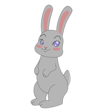 cute little gray smiling bunny with blue eyes