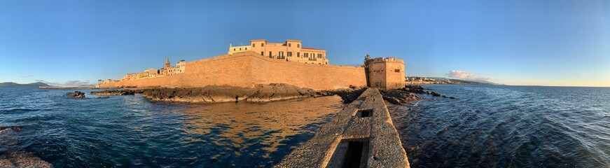 View of seafront bastions in Alghero, Sardinia, Italy