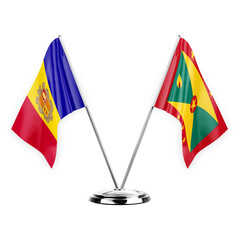 Two table flags isolated on white background 3d illustration, andorra and grenada