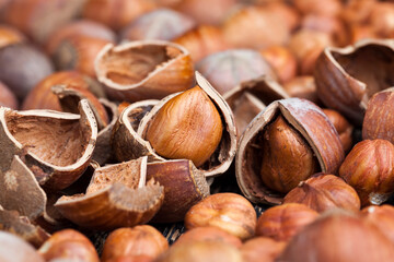 split hazelnuts on the table