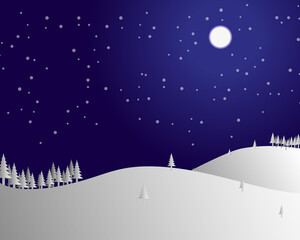 winter landscape in the night with full moon copy space