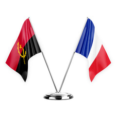 Two table flags isolated on white background 3d illustration, angola and france