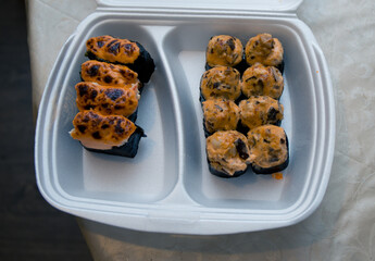 japanese rolls baked close-up 