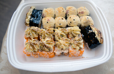 japanese rolls baked close-up 