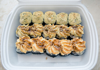 japanese rolls baked close-up 