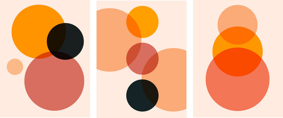 Collection of minimalistic abstractions with modern geometric shapes (circles) on a colored background