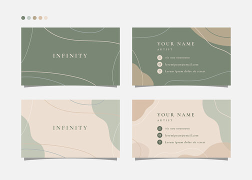 Set Of Business Cards With Abstract Shape Background For Small Business, Restaurant, Art And Design Studio. Ready To Print Template.