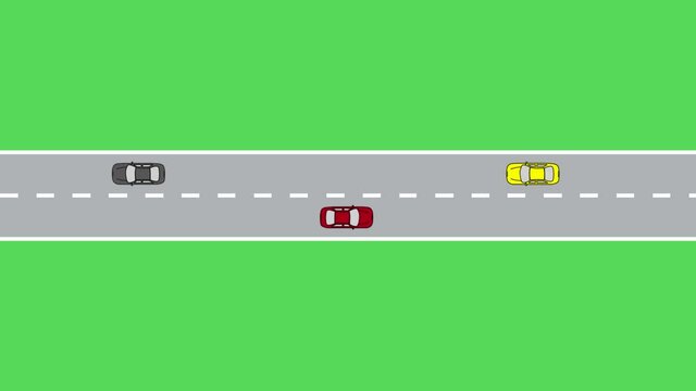 Road traffic : top view of cars on the road (animation, seamless loop)