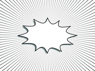 Pop art, comic book, cartoon illustration. White speech bubble with shadow. Black rays, dotted lines, stripes. Retro starburst effect. Transparent background. Vector illustration, eps 10.