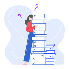 Lot of work, pile documents and tired worker