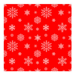 winter seamless pattern of snowflakes, white continuous pattern on red background