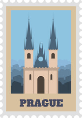 Paper post stamp with prague sightseeing, old castle