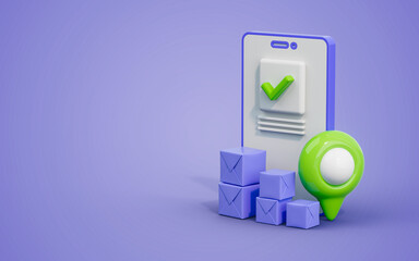 Inventory management mobile checkmark with product Distribution and location tracking 3d render