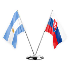 Two table flags isolated on white background 3d illustration, argentina and slovakia