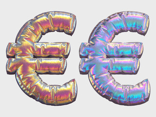 Holographic Glitter alphabet. Euro symbol. 