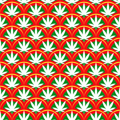 Seamless pattern with leaves of hemp Marijuana leaf. Cannabis plant scales background. Hand drawn style. Vector