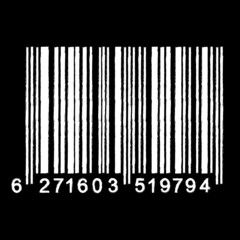 Bar Code isolated on black background. Universal Product Scan Code in doodle style.