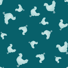 Seamless pattern of hen. Domestic animals on colorful background. Vector illustration for textile.