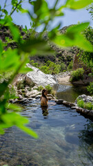 Young girl enjoying the hot tub