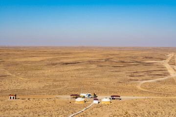 Uzbekistan, View from the Chilpik Tower of Silence, ancient Zoroastrian burial site near the city...