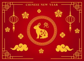chinese new year background with rabbit zodiac design template