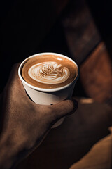 Selective focus cup of hot latte art coffee