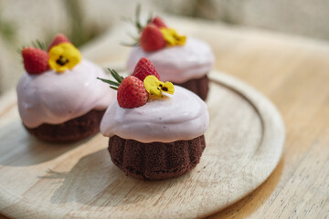 chocolate cake with strawberries cream..