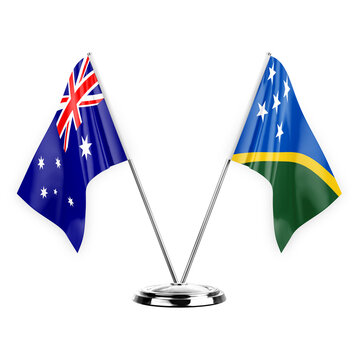 Two table flags isolated on white background 3d illustration, australia and solomon islands