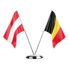 Two table flags isolated on white background 3d illustration, austria and belgium