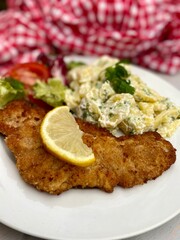 Bio Schnitzel mit vollkornpanade und Kartoffelsalat 