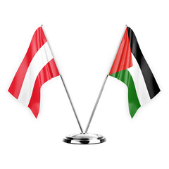 Two table flags isolated on white background 3d illustration, austria and palestine