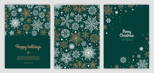 Set Merry Christmas Abstract Card with snowflake. Xmas sale, holiday web banner.