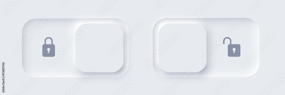 Poster Neumorphic lock and unlock slide buttons set, user web interface elements with shadow
