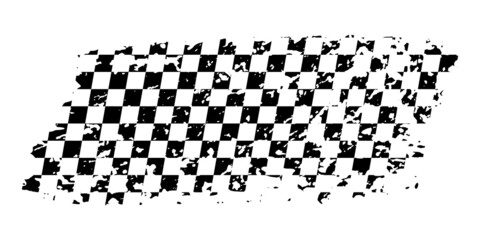 Grunge car race flag with scratches, checkered pattern of start and finish of auto rally