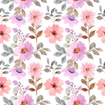 Purple pink floral watercolor seamless pattern