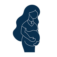 Silhouette of a pregnant girl with long hair. Simple flat vector illustration isolated on white background.