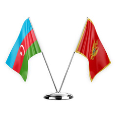 Two table flags isolated on white background 3d illustration, azerbaijan and montenegro