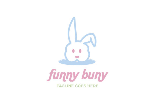Funny Cute Baby Rabbit Bunny Cartoon Mascot Character Logo Design Vector