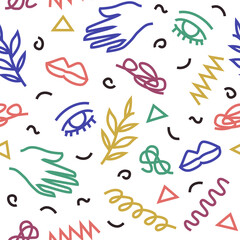 Obraz premium Mid century abstract scribble shapes seamless repeating patterns on white background