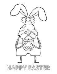 Easter coloring page. Spring gnome with carrot. Easter card.