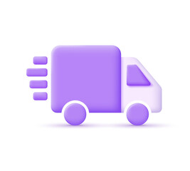 3d icon fast delivery isolated on white background. Express delivery, shipping, truck icon, quick move.