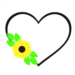 Heart frame border with sunflower flat illustration 