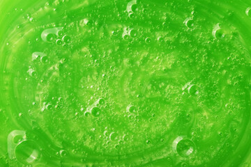 Shampoo Concentrated Green Aloe Vera Transparent Cosmetic Texture Sample With Bubbles.