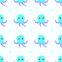 Seamless Pattern Abstract Elements Animal Octopus Tentacle Head Wildlife Vector Design Style Background Illustration Texture For Prints Textiles, Clothing, Gift Wrap, Wallpaper, Pastel