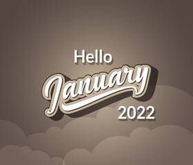 vector Typography Hello January text in retro style isolated on blur background