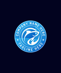 Vintage icon of fresh fish. Oceanic, river, lake icons. Emblem, signet with animals