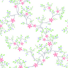 seamless pattern of flowers, branches and leaves