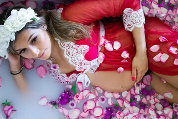 Schwanger, Beauty, Frau, Badewanne, Rot, Blumen, Schönheit, Wasser 