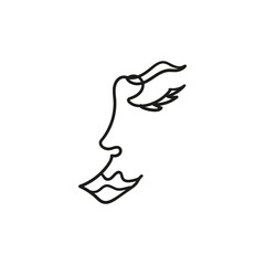 Linear vector illustration of woman face. Continuous line drawing of elegant face